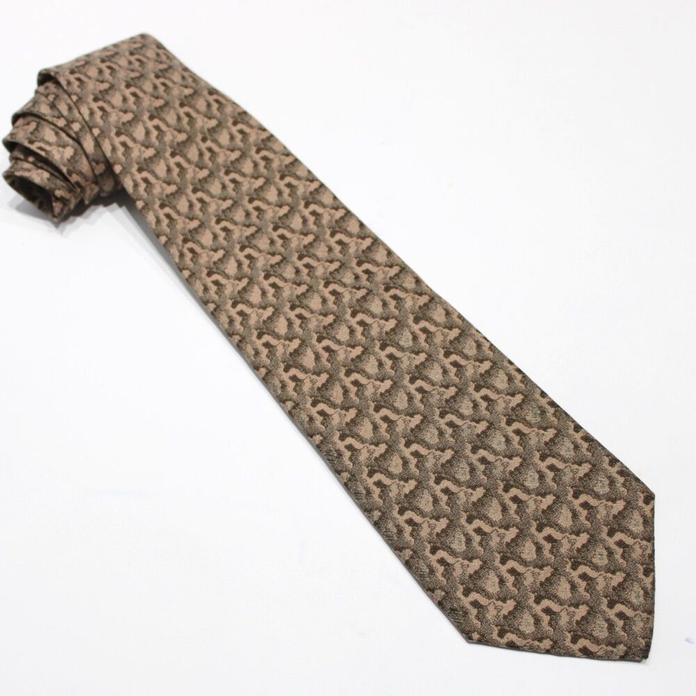 Giorgio Armani Made in Italy 100% Silk Necktie Beige Brown Green Abstract 57"x4"